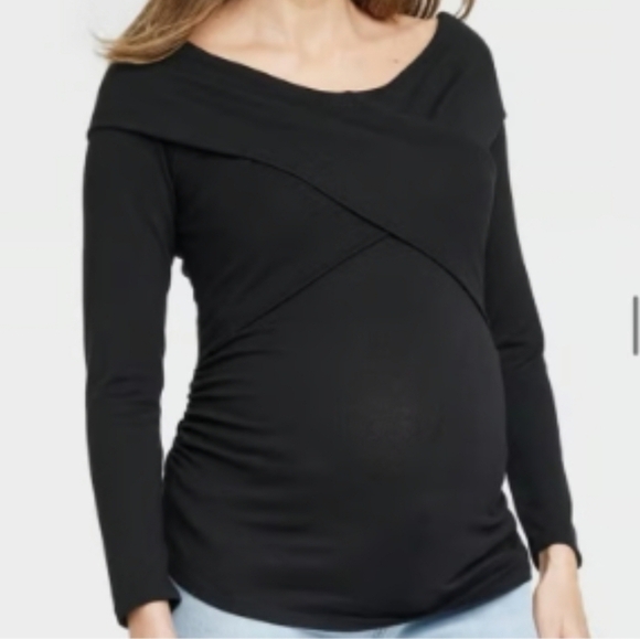 Long Sleeve Over Shoulder Cross Front Maternity Top Isabel Maternity MED - Picture 1 of 11